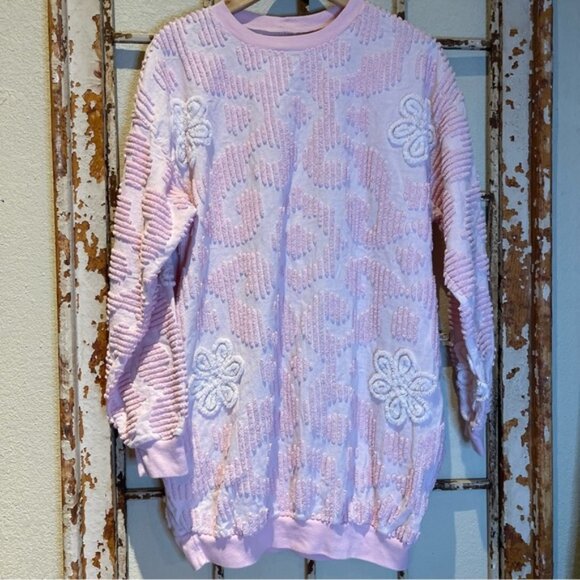 Vintage handmade chenille sweatshirt with side pockets M - Picture 1 of 14